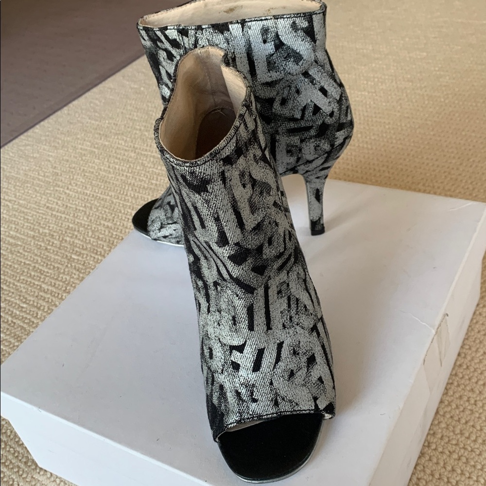 Diesel Black & Silver Graffiti Peep-Toe Ankle Booties - Picture 2 of 5